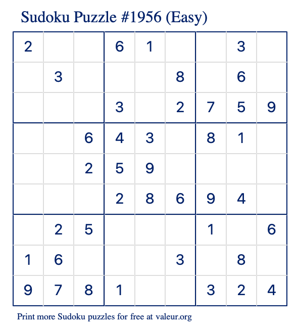 Free Printable Easy Sudoku Puzzle number 1956