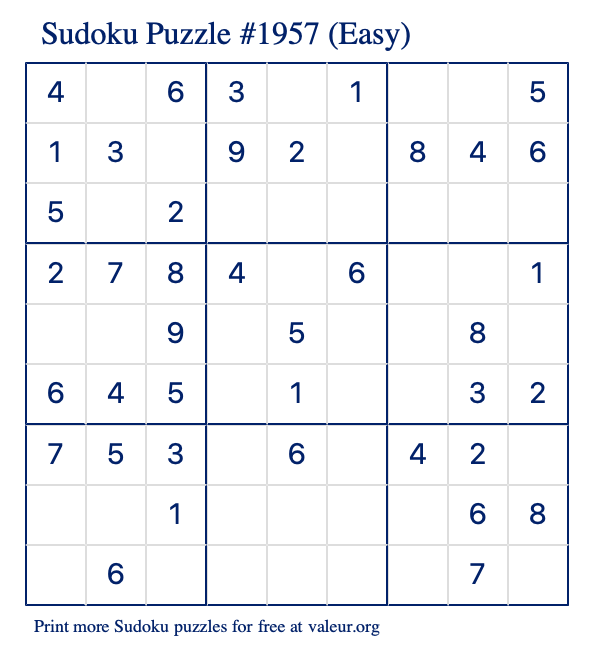 Free Printable Easy Sudoku Puzzle number 1957