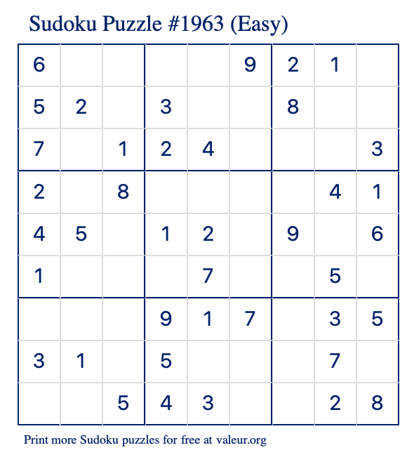 Free Printable Easy Sudoku Puzzle number 1963