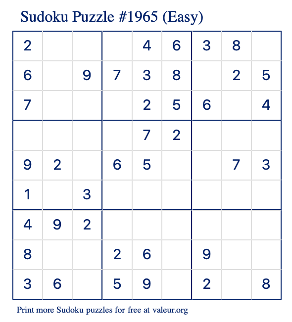 Free Printable Easy Sudoku Puzzle number 1965