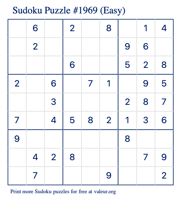 Free Printable Easy Sudoku Puzzle number 1969