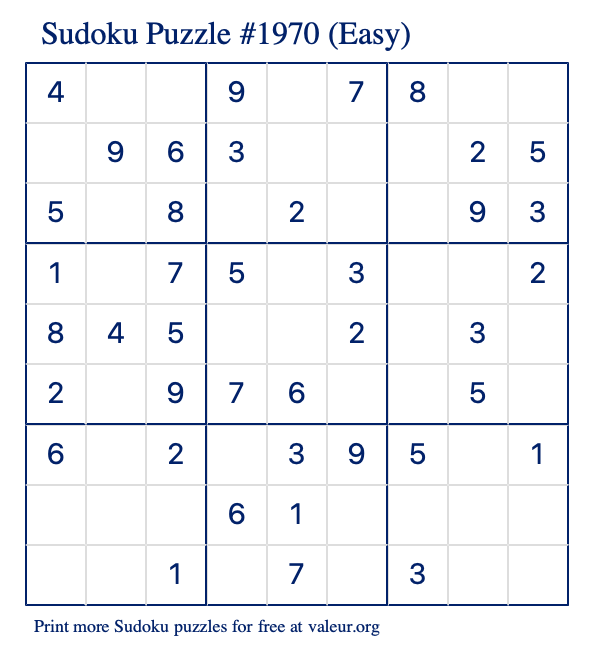 Free Printable Easy Sudoku Puzzle number 1970