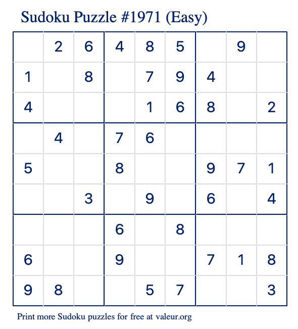 Free Printable Easy Sudoku Puzzle number 1971