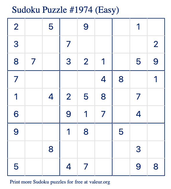 Free Printable Easy Sudoku Puzzle number 1974