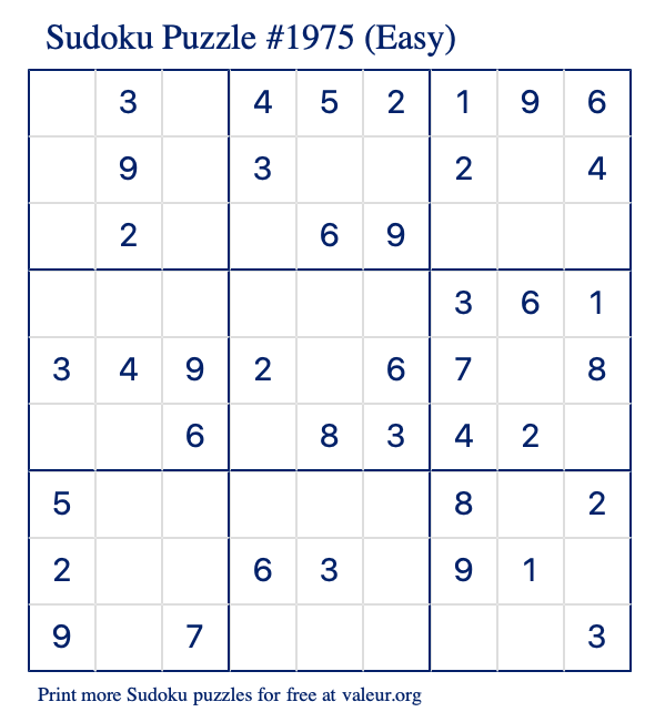 Free Printable Easy Sudoku Puzzle number 1975