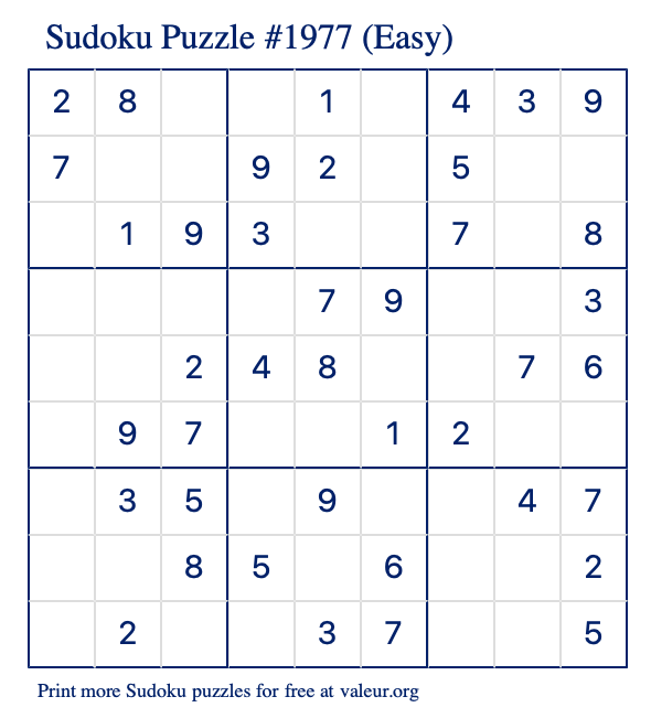 Free Printable Easy Sudoku Puzzle number 1977