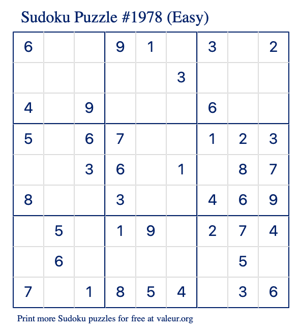 Free Printable Easy Sudoku Puzzle number 1978