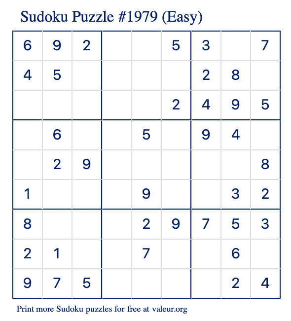 Free Printable Easy Sudoku Puzzle number 1979