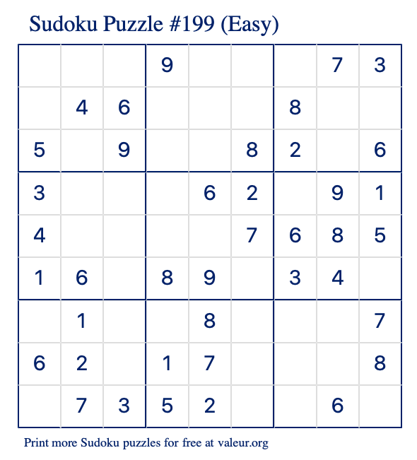 Free Printable Easy Sudoku Puzzle number 199