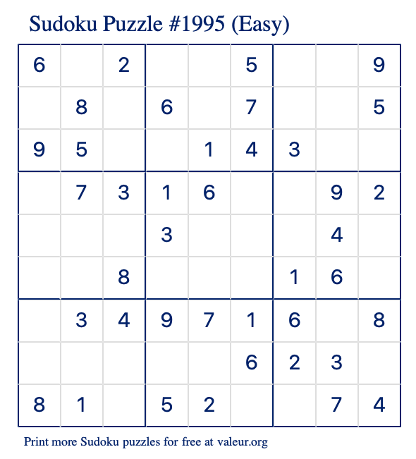 Free Printable Easy Sudoku Puzzle number 1995