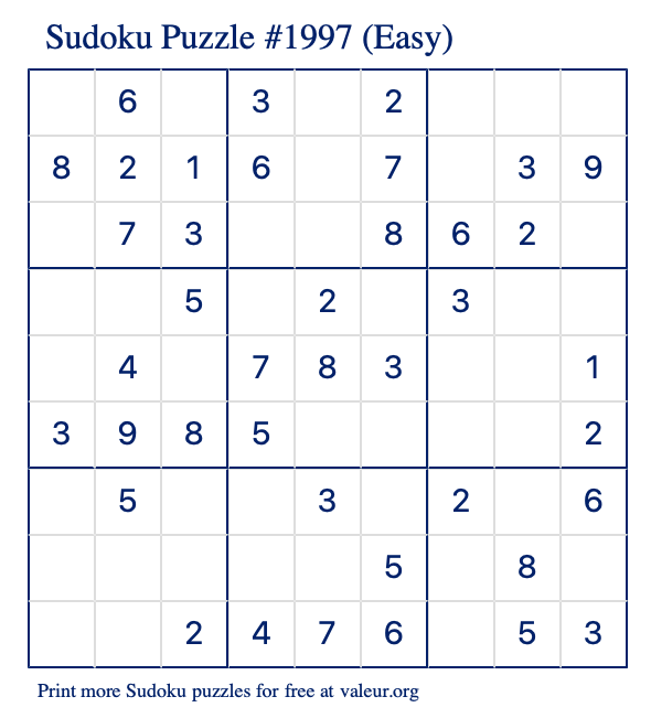 Free Printable Easy Sudoku Puzzle number 1997