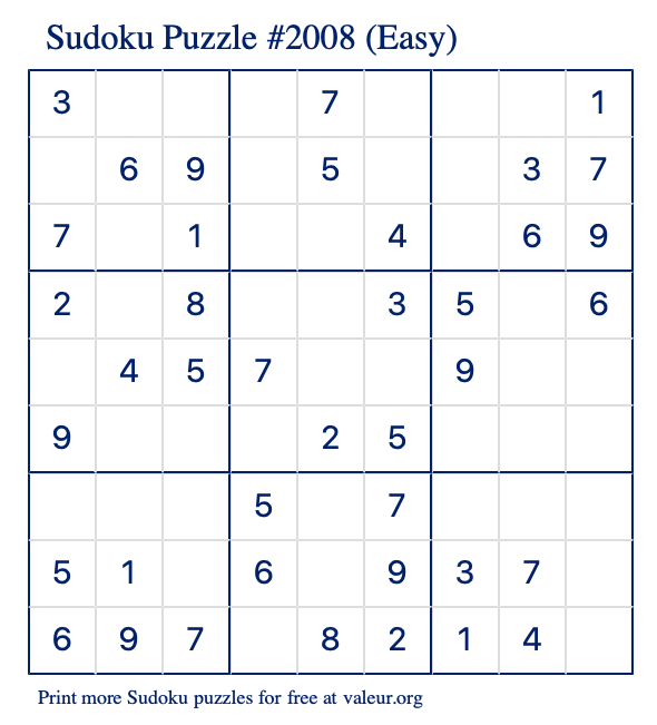 Free Printable Easy Sudoku Puzzle number 2008