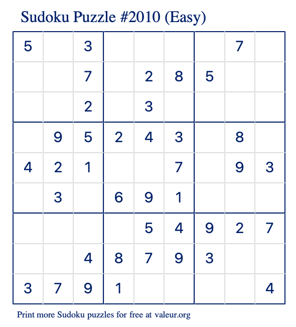 Free Printable Easy Sudoku Puzzle number 2010