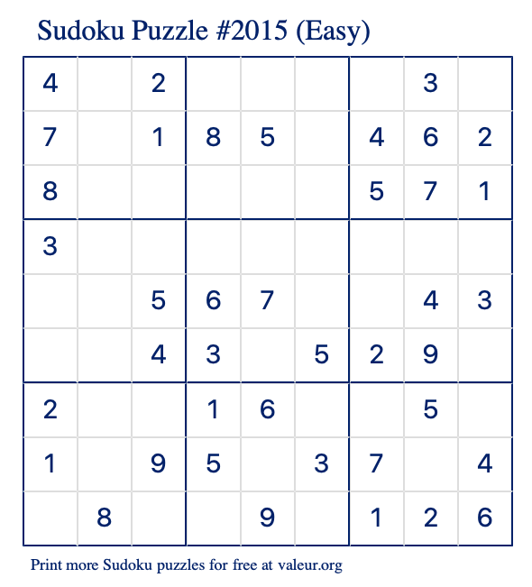 Free Printable Easy Sudoku Puzzle number 2015
