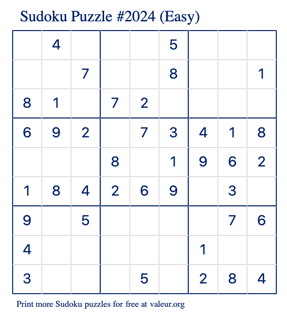 Free Printable Easy Sudoku with the Answer 2024