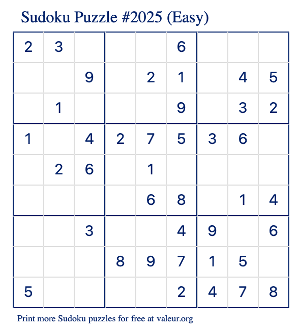 Free Printable Easy Sudoku with the Answer #2025