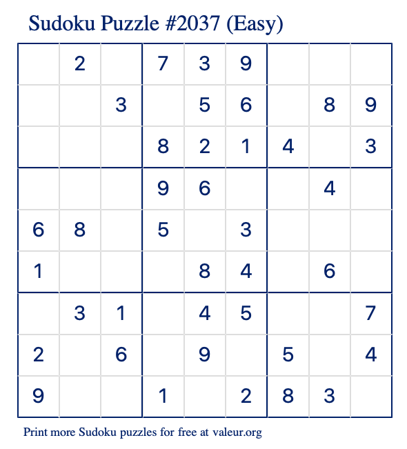 free printable easy sudoku with the answer 2037