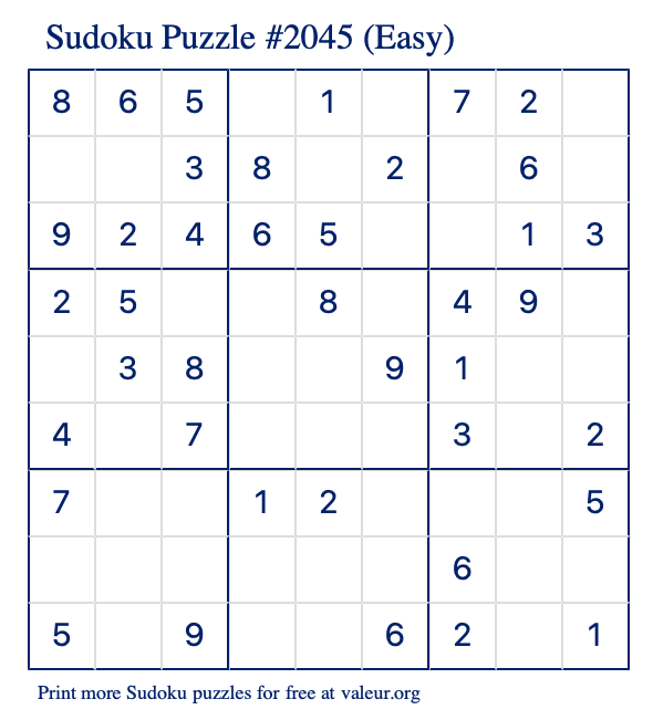 Free Printable Easy Sudoku Puzzle number 2045