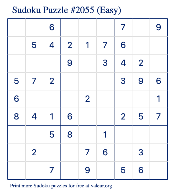 Free Printable Easy Sudoku Puzzle number 2055