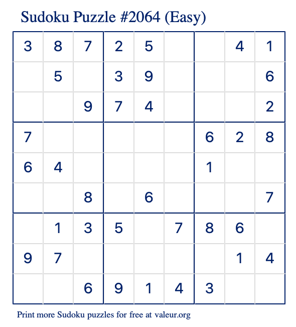 Free Printable Easy Sudoku Puzzle number 2064