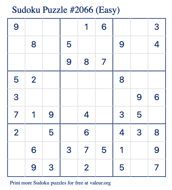 Free Printable Easy Sudoku Puzzle number 2066
