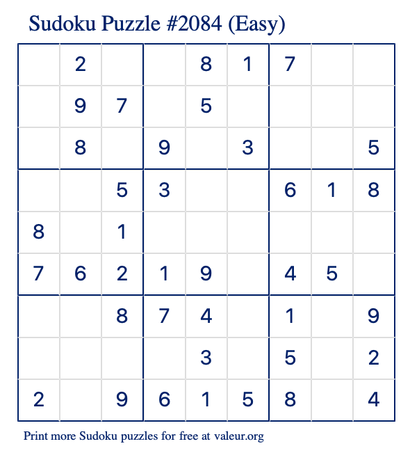 Free Printable Easy Sudoku Puzzle number 2084