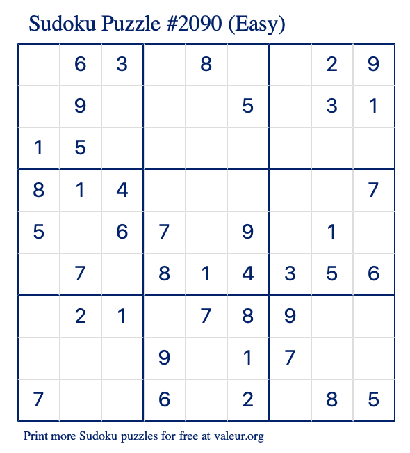 Free Printable Easy Sudoku Puzzle number 2090