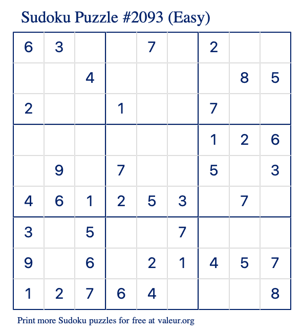 Free Printable Easy Sudoku Puzzle number 2093