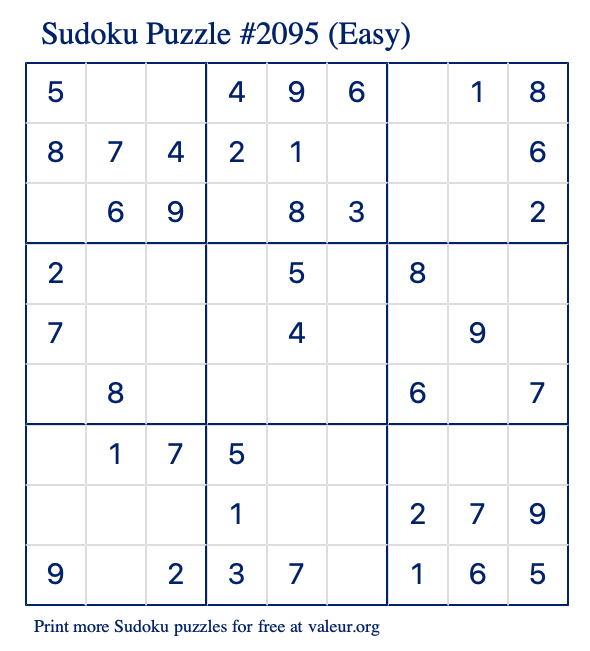 Free Printable Easy Sudoku Puzzle number 2095