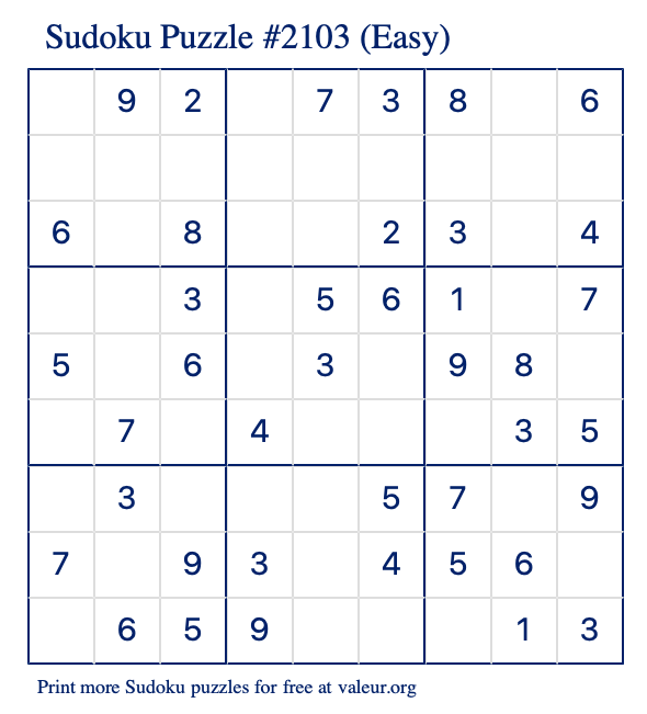Free Printable Easy Sudoku Puzzle number 2103