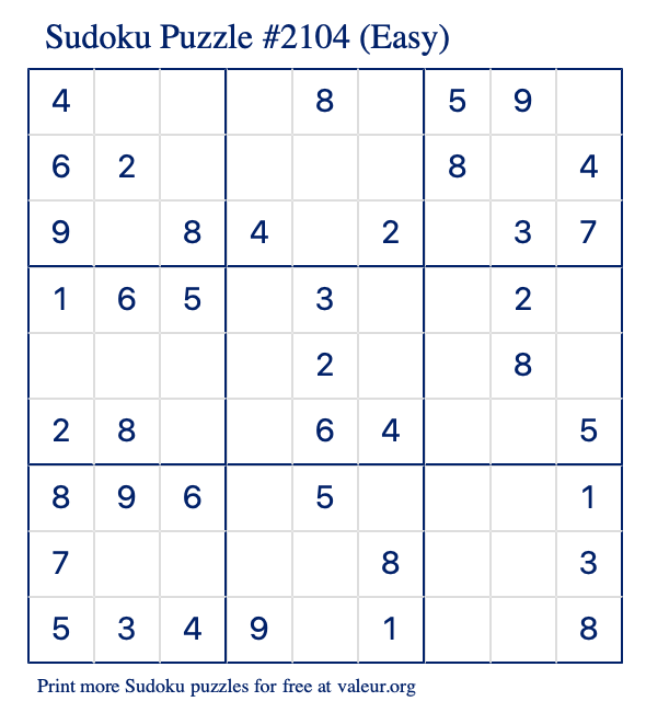 Free Printable Easy Sudoku Puzzle number 2104