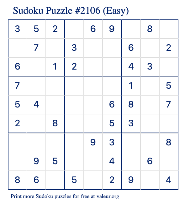 Free Printable Easy Sudoku Puzzle number 2106