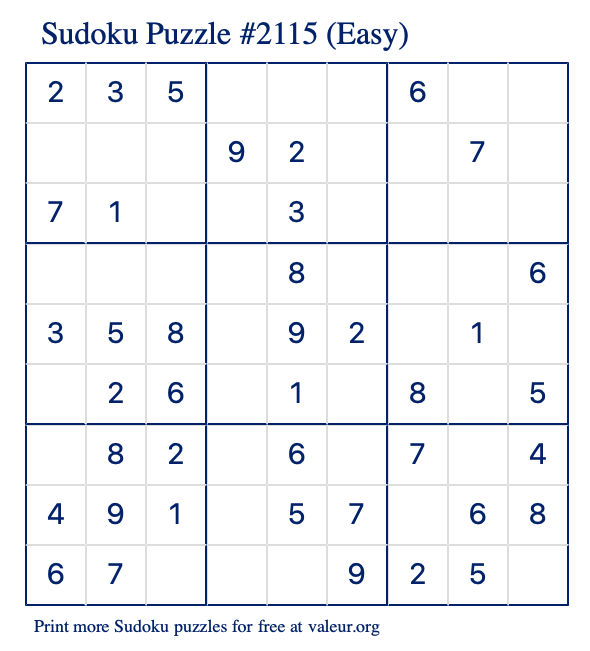 Free Printable Easy Sudoku Puzzle number 2115