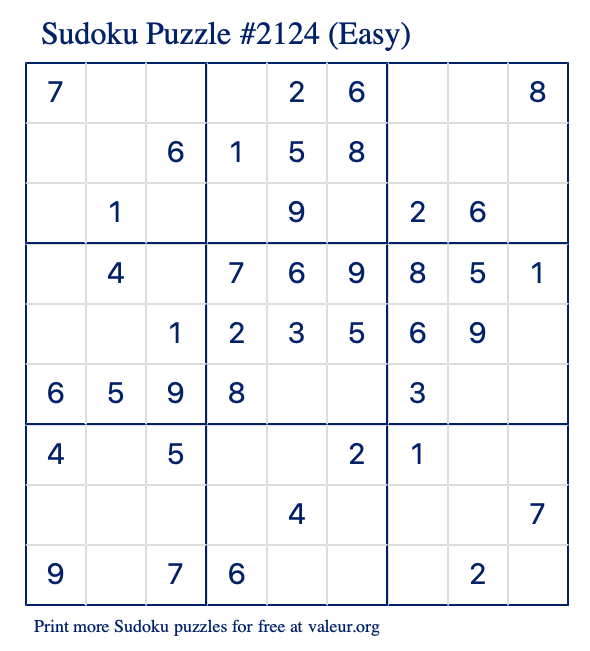 Free Printable Easy Sudoku Puzzle number 2124