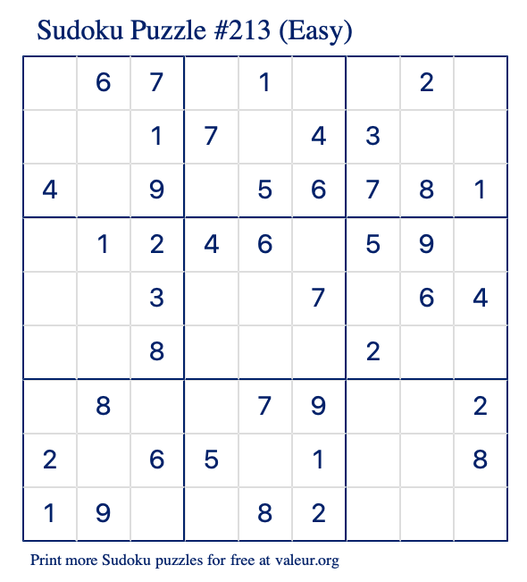 Free Printable Easy Sudoku Puzzle number 213