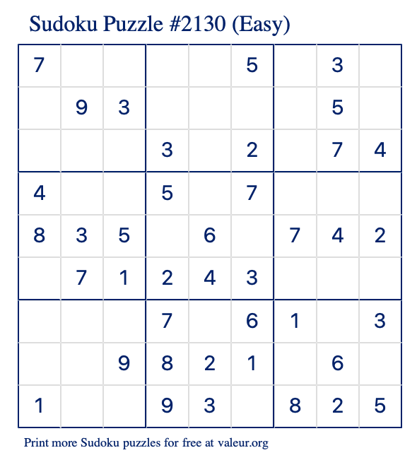 Free Printable Easy Sudoku Puzzle number 2130