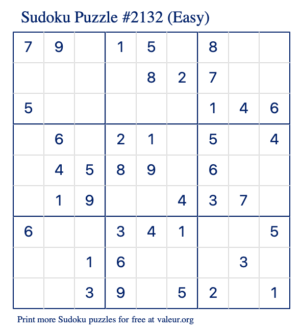 Free Printable Easy Sudoku Puzzle number 2132