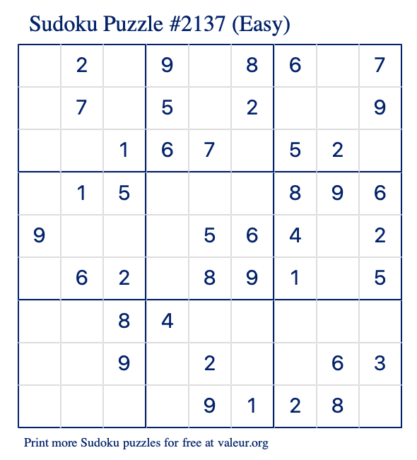 Free Printable Easy Sudoku Puzzle number 2137