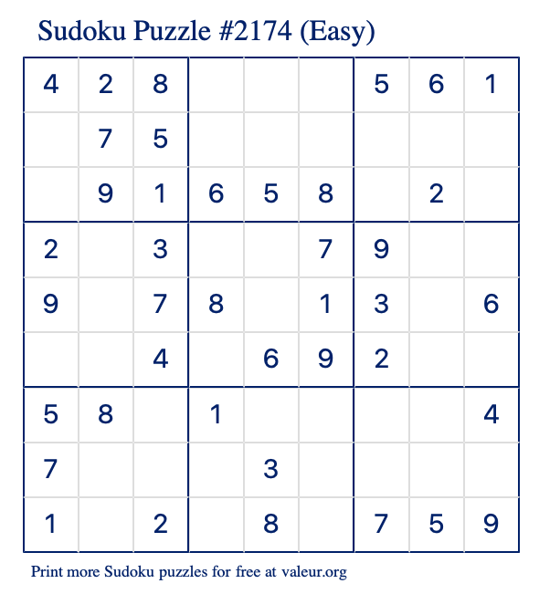 Free Printable Easy Sudoku Puzzle number 2174