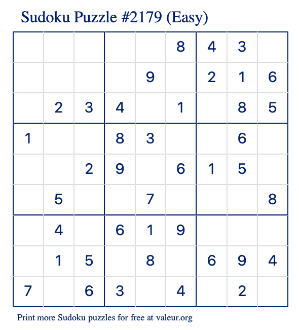 Free Printable Easy Sudoku Puzzle number 2179