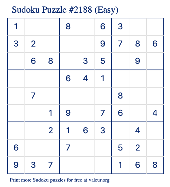 Free Printable Easy Sudoku Puzzle number 2188