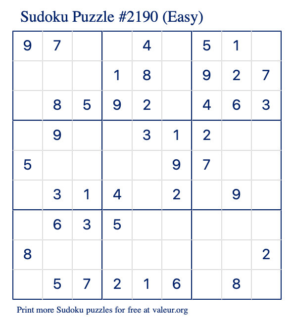 Free Printable Easy Sudoku Puzzle number 2190