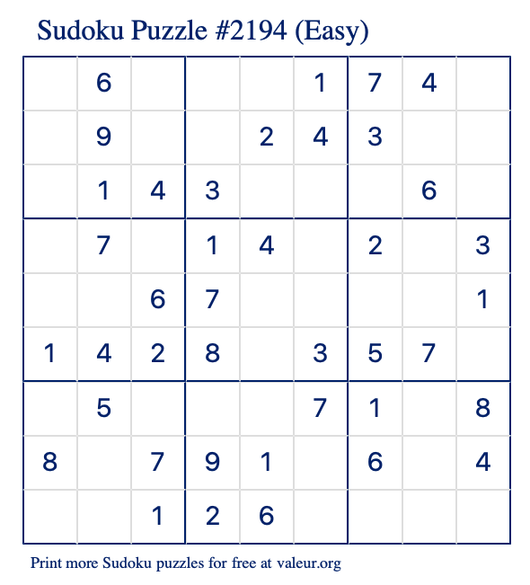 Free Printable Easy Sudoku Puzzle number 2194