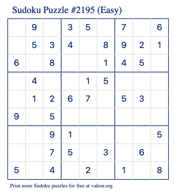 Free Printable Easy Sudoku Puzzle number 2195