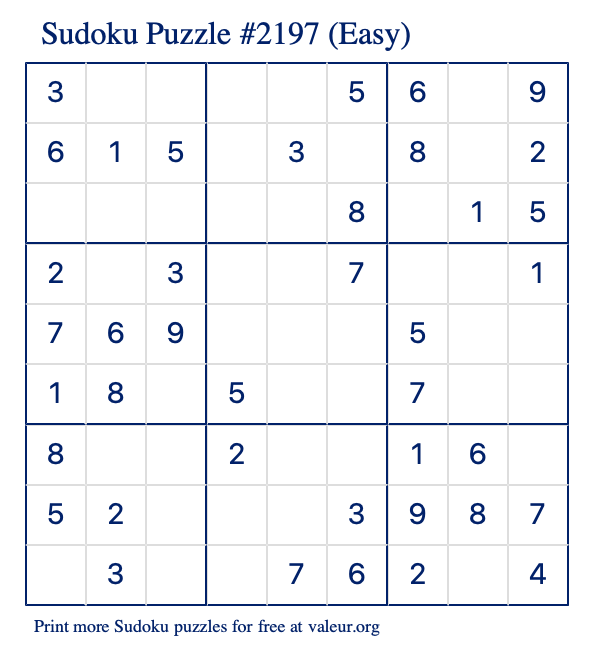Free Printable Easy Sudoku Puzzle number 2197