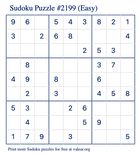 Free Printable Easy Sudoku Puzzle number 2199
