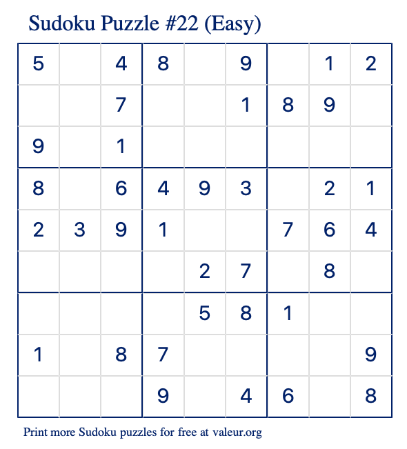 un poco Amedrentador Desviarse Free Printable Easy Sudoku with the Answer #22