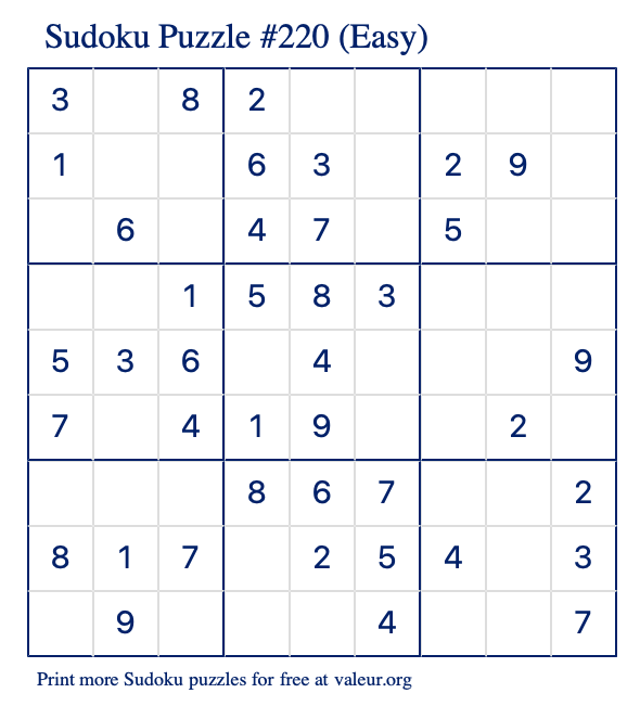 Free Printable Easy Sudoku Puzzle number 220