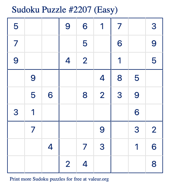 Free Printable Easy Sudoku Puzzle number 2207