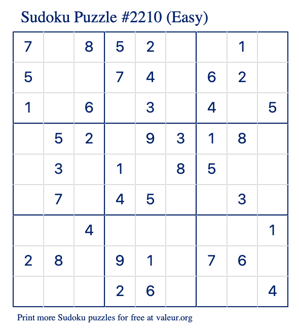 Free Printable Easy Sudoku Puzzle number 2210